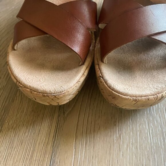 Korks Rosette Cork Wedge Sandals Leather Flower Women's 8 Y2K Summer Brown! - Picture 4 of 8